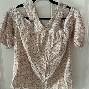 Buckle Cream and Tan Patterned Women's Blouse